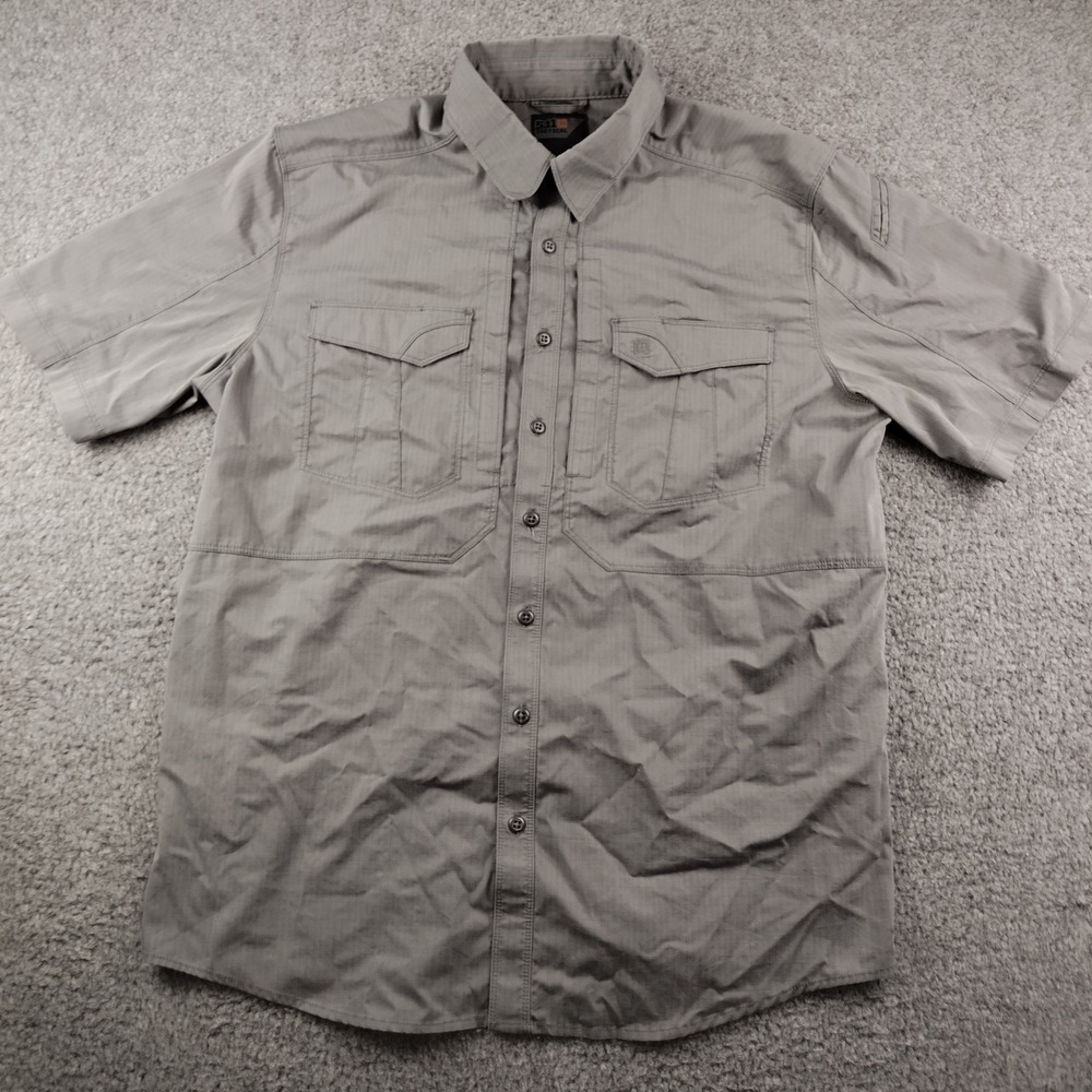 5.11 Tactical Mens Gray Ripstop Short Sleeve Button Down Shirt Large Utility
